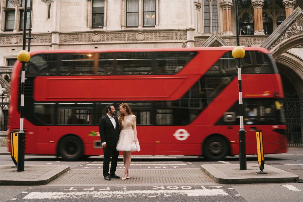 Bride and Groom with London double decker bus