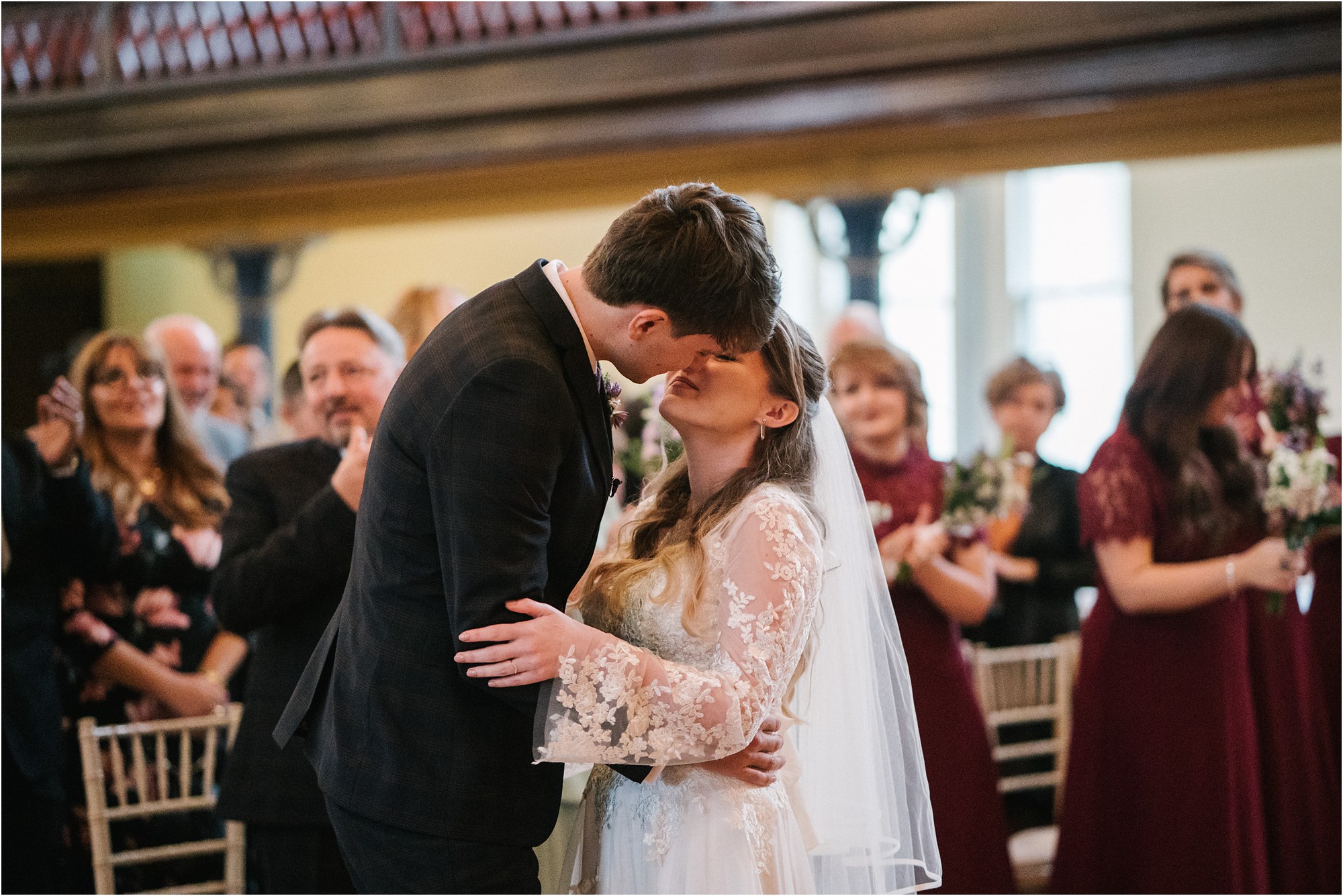 first kiss at wedding ceremony at the Round Chapel in Hackney, London