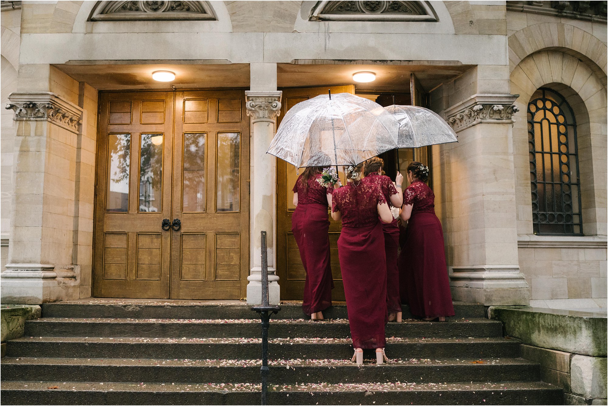 bridesmaids walking back in at a wedding at the Round Chapel in Hackney in London