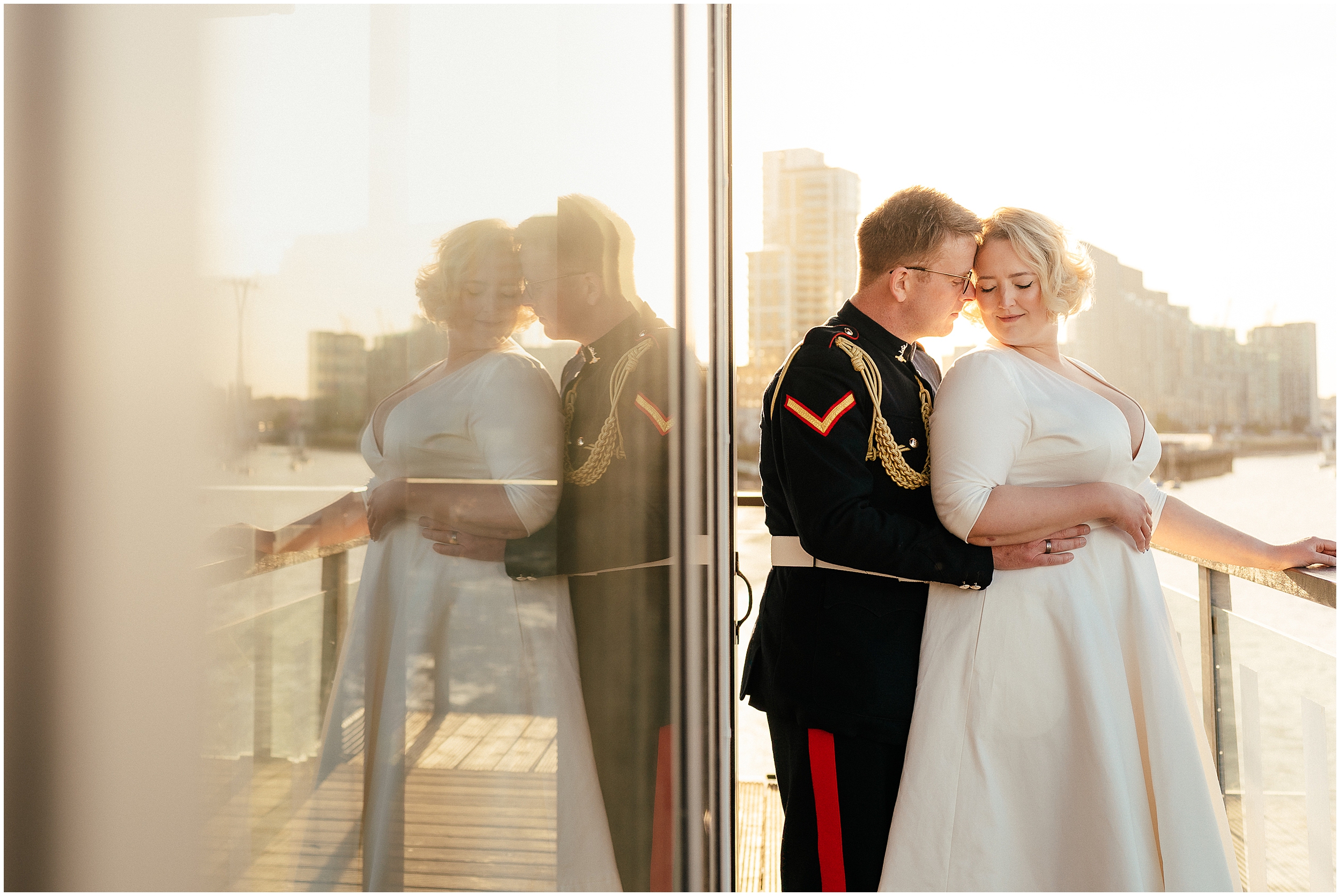 A bride and groom at the Greenwich Yacht Club in London.