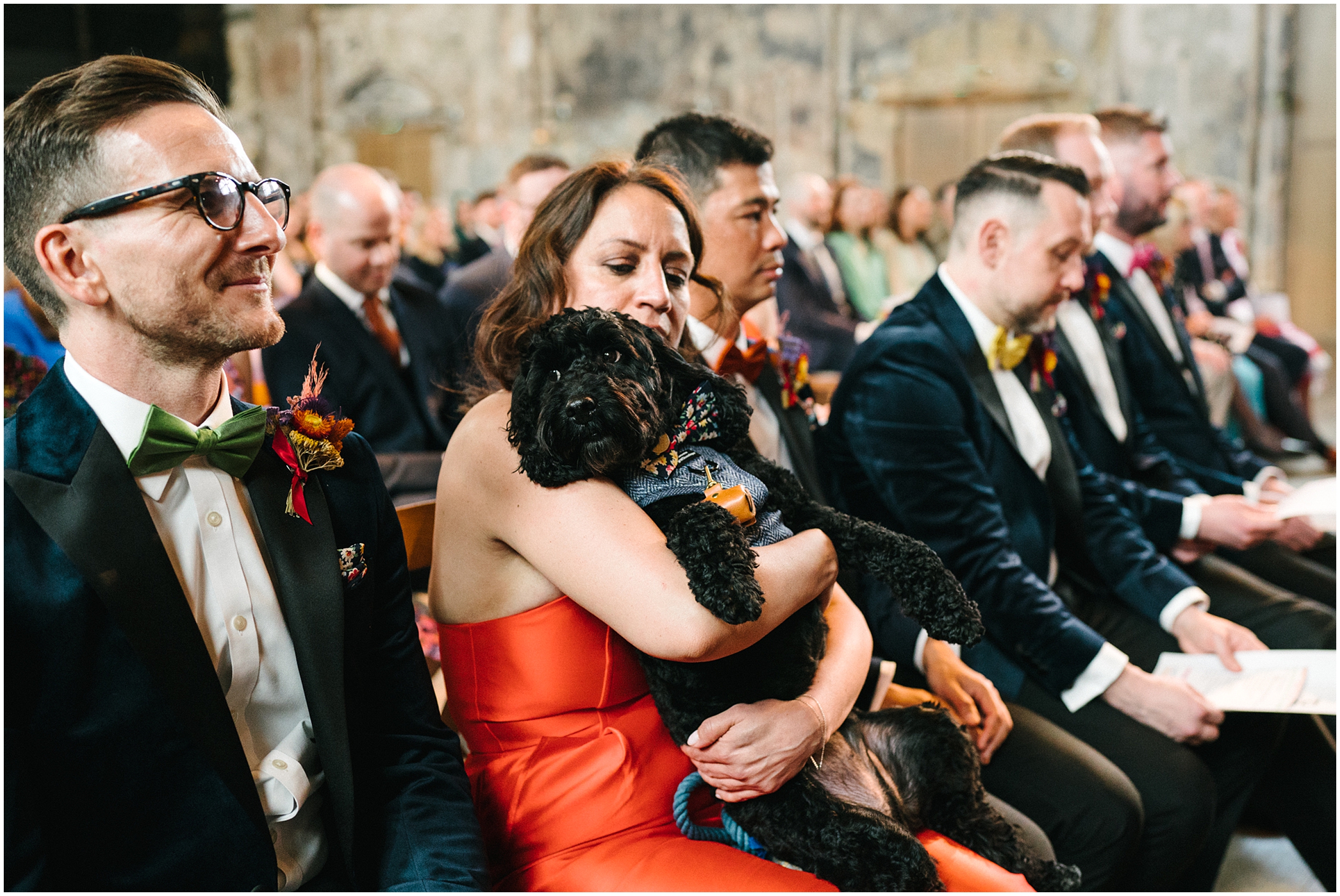 Dog waiting at the wedding ceremony at Battersea Arts Centre 