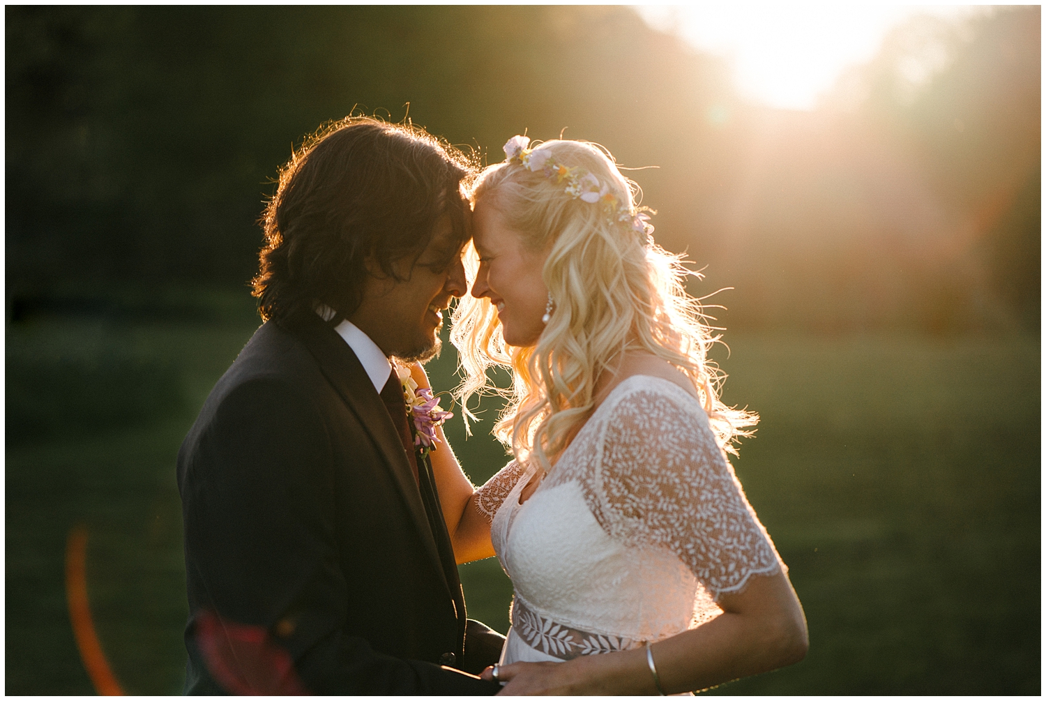 A couple during sunset during their wedding at High House Weddings in Essex. 