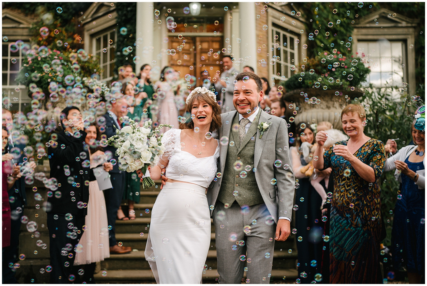 A bubble confetti moment at Hampton Court House School. Photographed by Yorkshire Photographer Kari Bellamy.