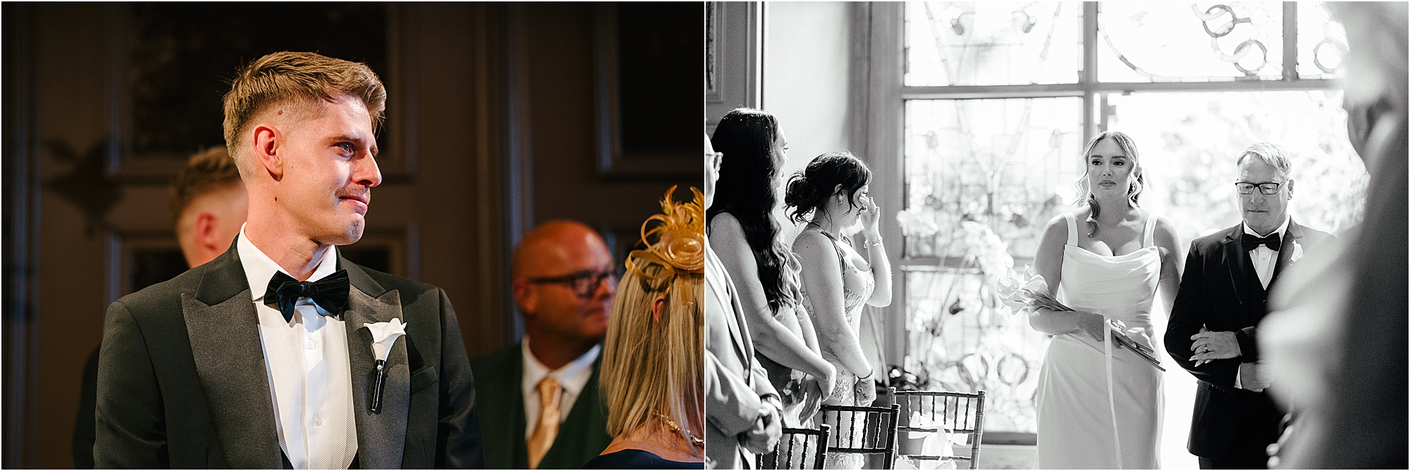 A bride walking down the aisle of The Coach House at The Manor House Lindley. 