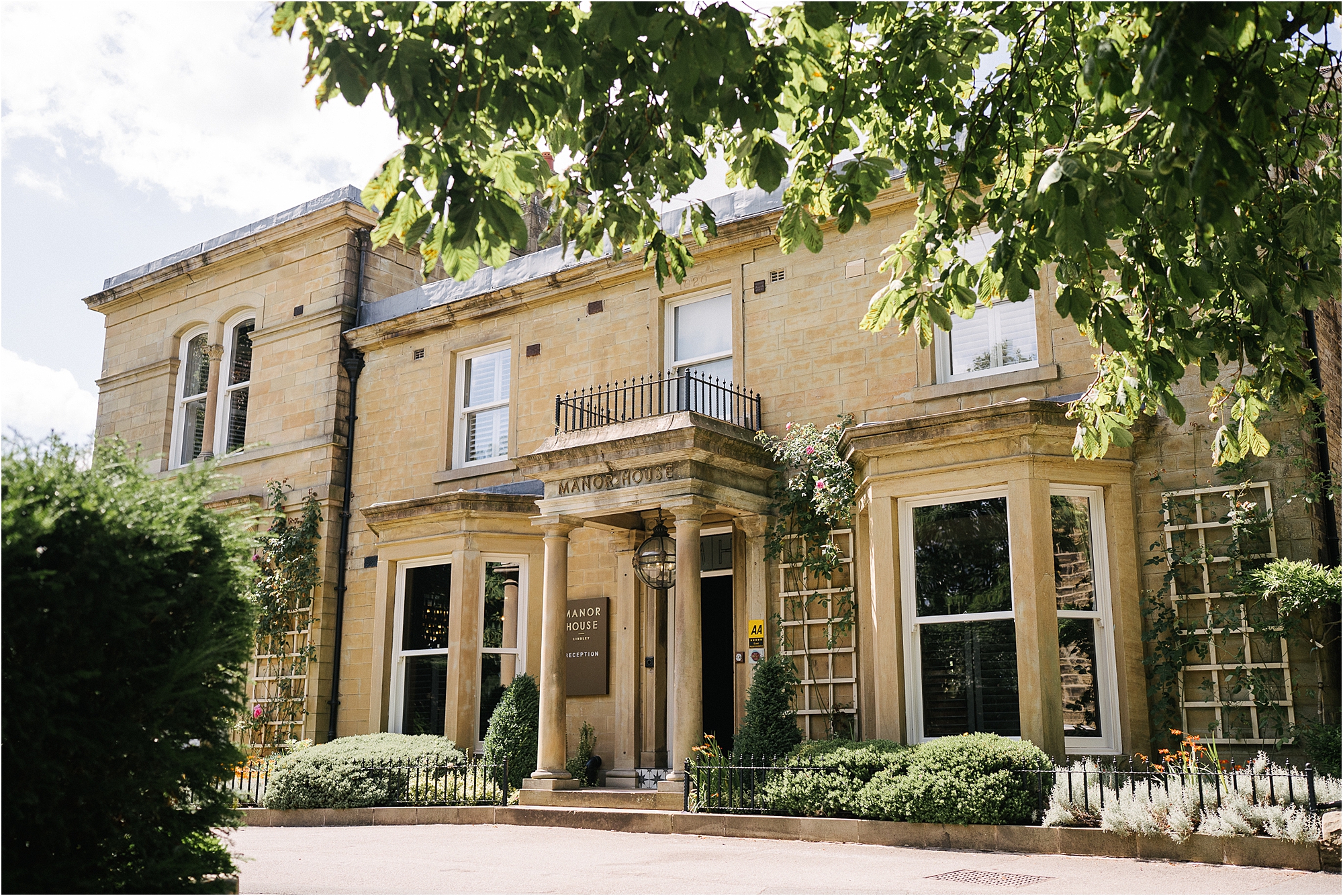 Exterior colour photo of the Manor House Lindley. 
