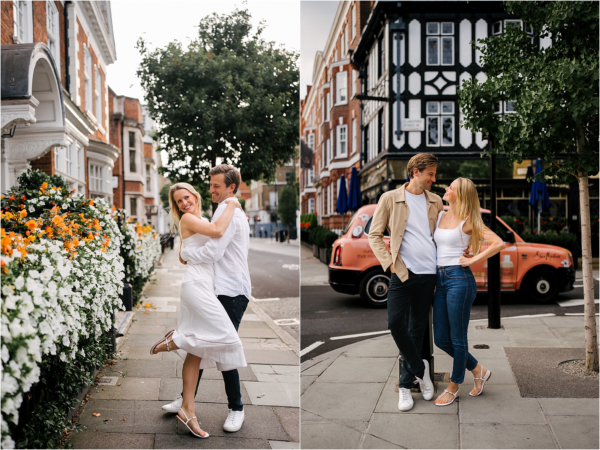 A pre-wedding, engagement photoshoot in Marylebone, London. 