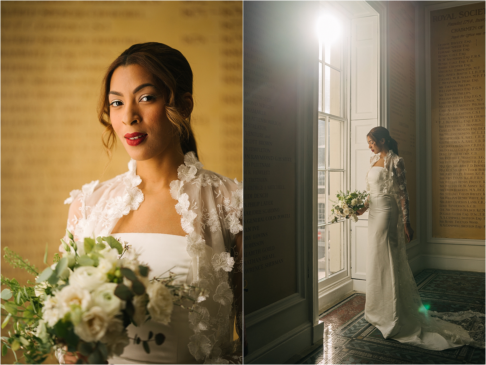 A bridal portrait on the staircase in window in the RSA. 