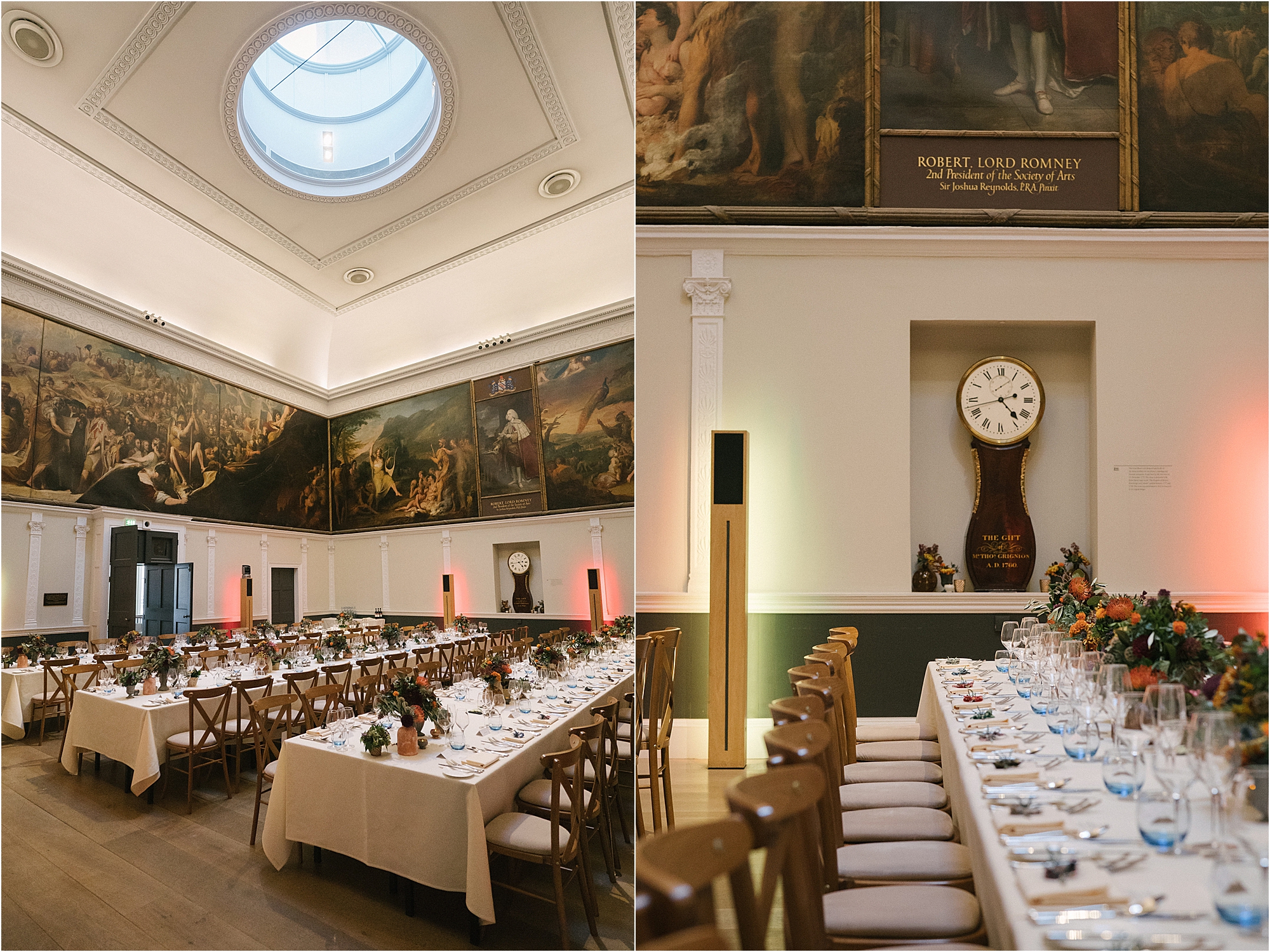 A wedding reception set up in The Great Room of the RSA